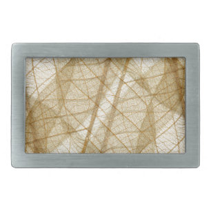 Sheer Cream Beige Lace Leaves Rectangular Belt Buckle