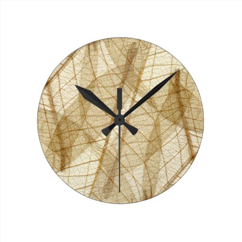 Sheer Cream Beige Lace Leaves Round Clock