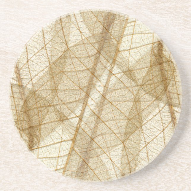 Sheer Cream Beige Lace Leaves Sandstone Coaster (Front)