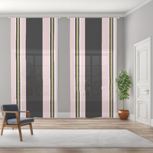 Sheer Curtain Pink & White Gold Black Stripe