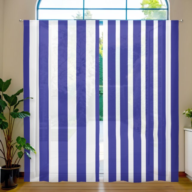 Sheer Curtain Stripe Blue & White Stripe (Living Room)