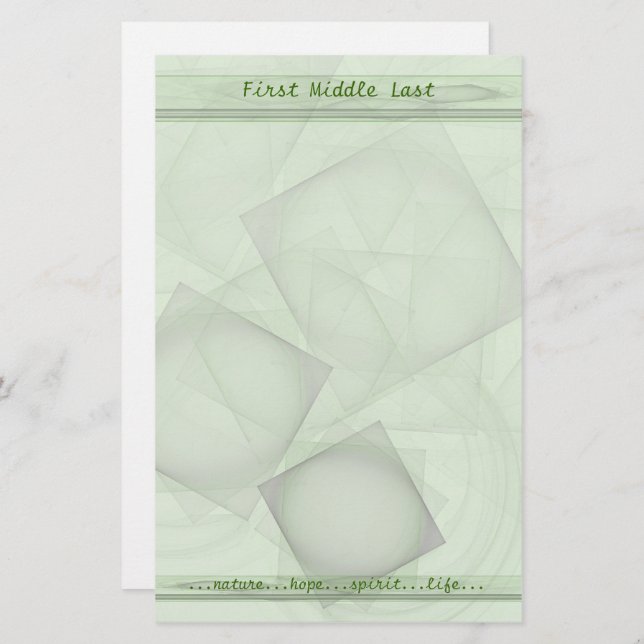Sheer Green Geometric Tiles Personalized Stationery (Front/Back)