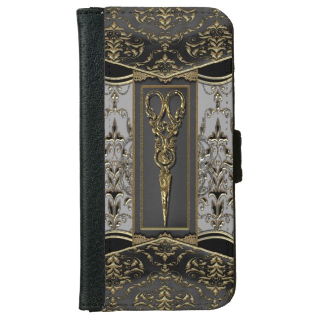 Sheer Hazlehurst Antiqued ScissorsIV iPhone Wallet Case (Front)