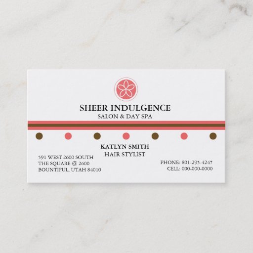 Customizable SHEER INDULGENCE SALON &amp; DAY SPA BUSINESS CARD