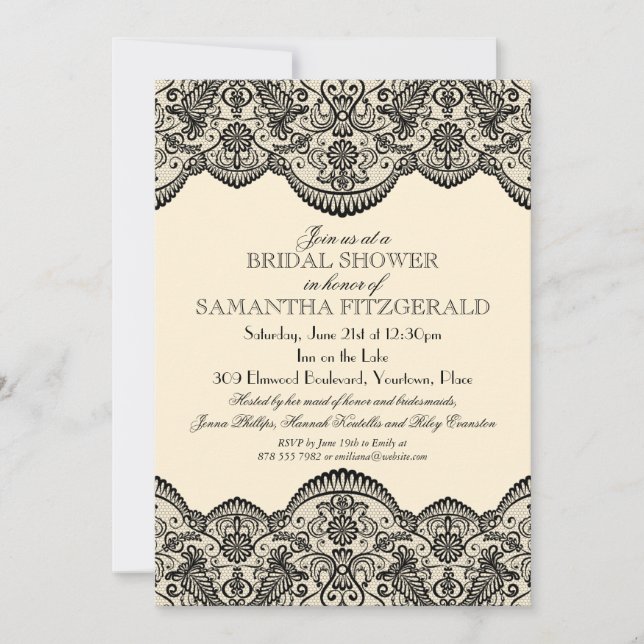 Sheer Lace Bridal Shower Invitation (Front)