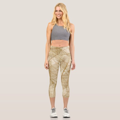 Sheer Lace Leaves Capri Leggings