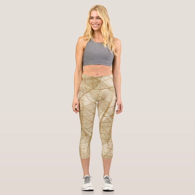 Sheer Lace Leaves Capri Leggings (Front)