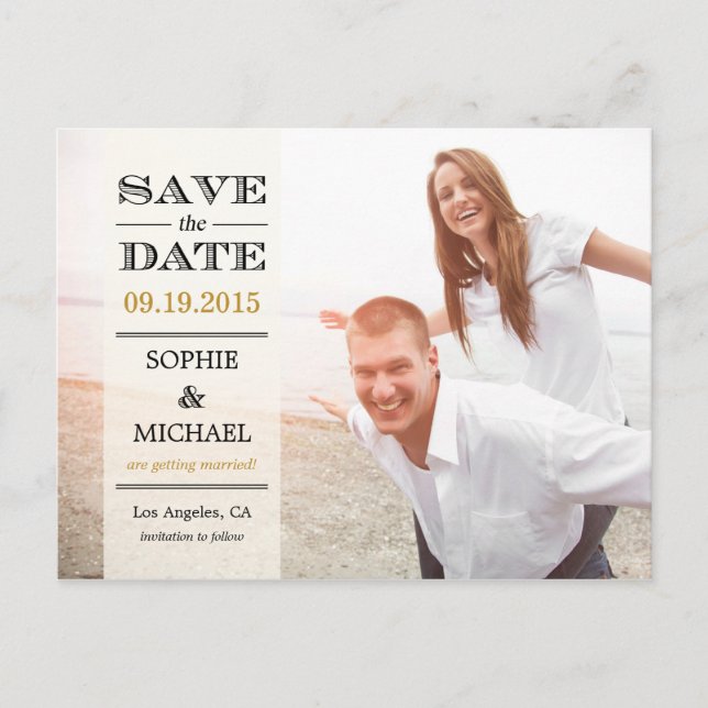 Sheer Overlay Save The Date Postcard - Cream (Front)