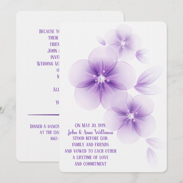 Sheer Purple Blossom Wedding Invitation (Front/Back)