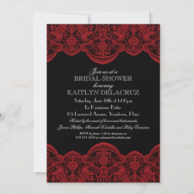 Sheer Red Lace Bridal Shower Invitation (Front)