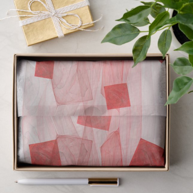 Sheer Red White Geometric Square Decoupage Tissue Paper (Gift)