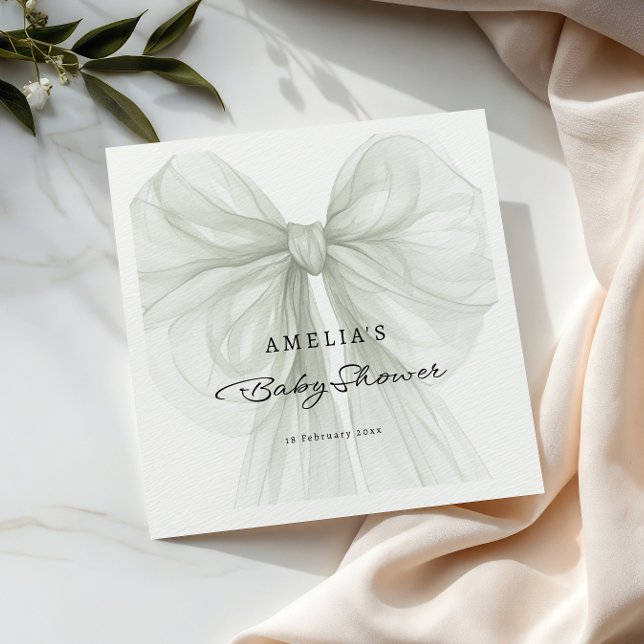 Sheer Sage Bow Script Neutral Baby Napkins (Creator Uploaded)