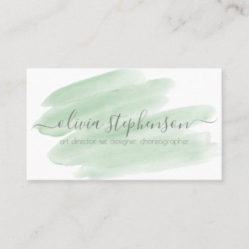 Sheer Sage Green Watercolor Swash Business Card by EleganceUnlimited at Zazzle