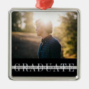 Sheer Stripe Graduation Photo Metal Ornament