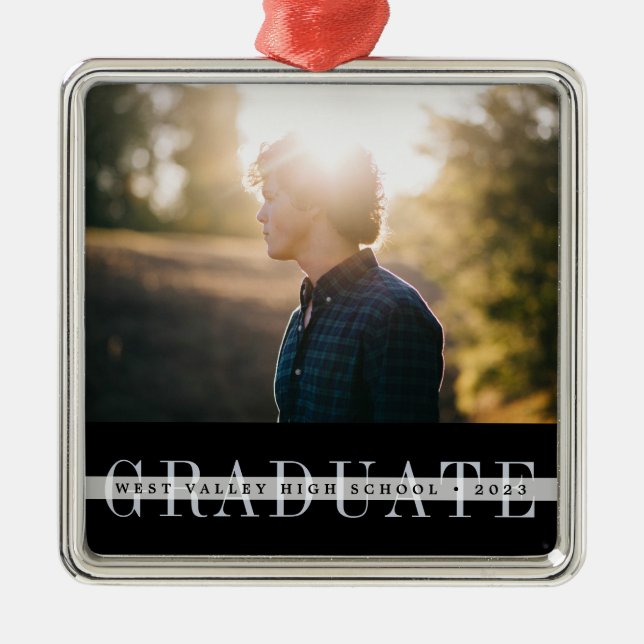 Sheer Stripe | Graduation Photo Metal Ornament (Front)