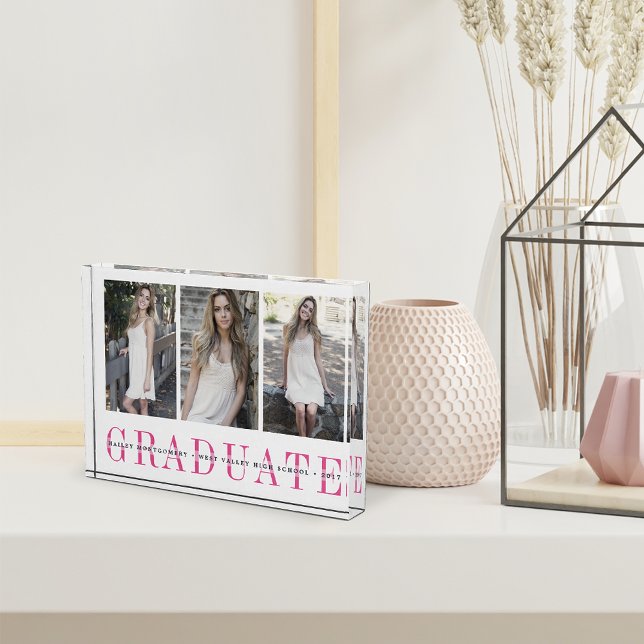 Sheer Stripe Three-Photo Graduation Keepsake Photo Block (Creator Uploaded)