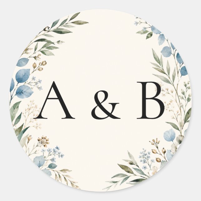 Sheet:Elegant Botanical Initials Wedding Seals (Front)