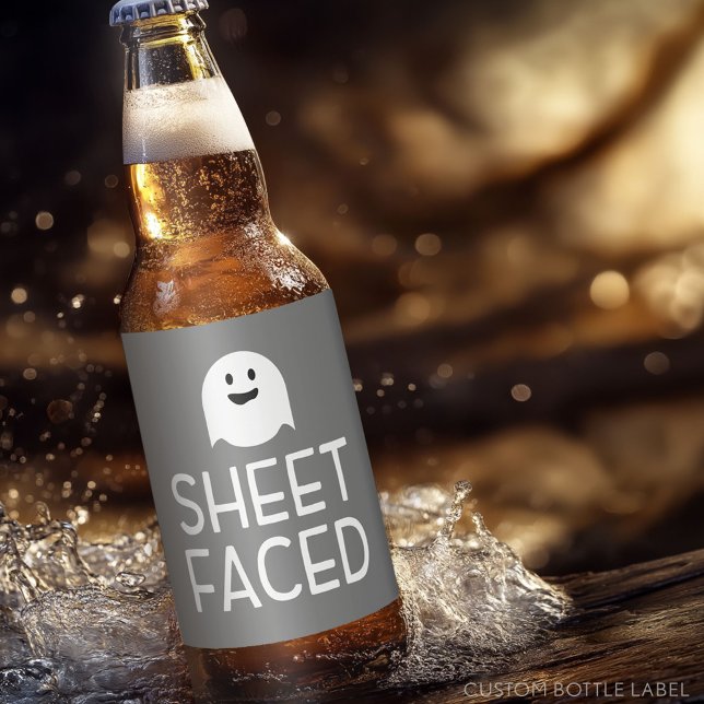 Sheet Faced Funny Halloween Party with Cute Ghost Beer Bottle Label (Custom Beer Bottle Label)