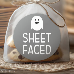 Sheet Faced Funny Halloween Party with Cute Ghost Classic Round Sticker