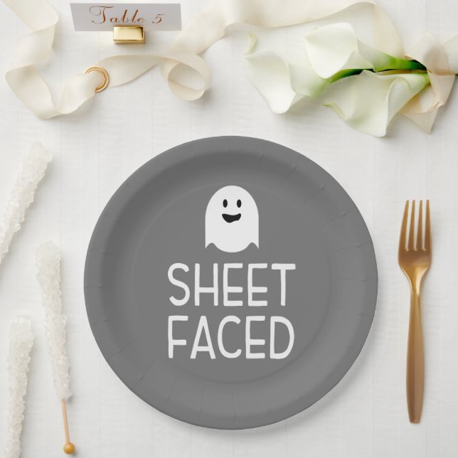 Sheet Faced Funny Halloween Party with Cute Ghost Paper Plates (Wedding)