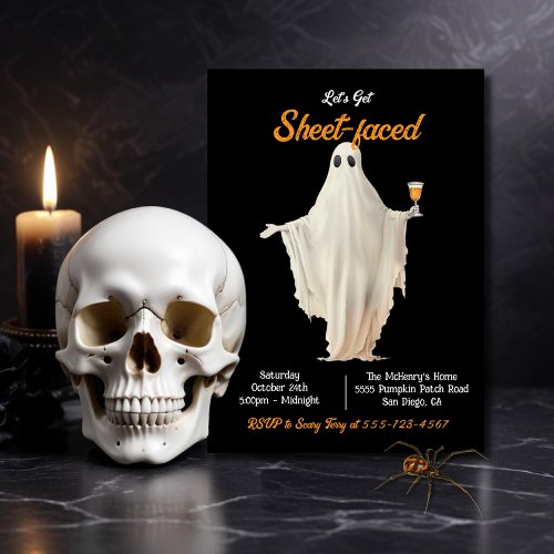 Sheet_Faced Ghost Cocktails Adult Halloween Party Invitation