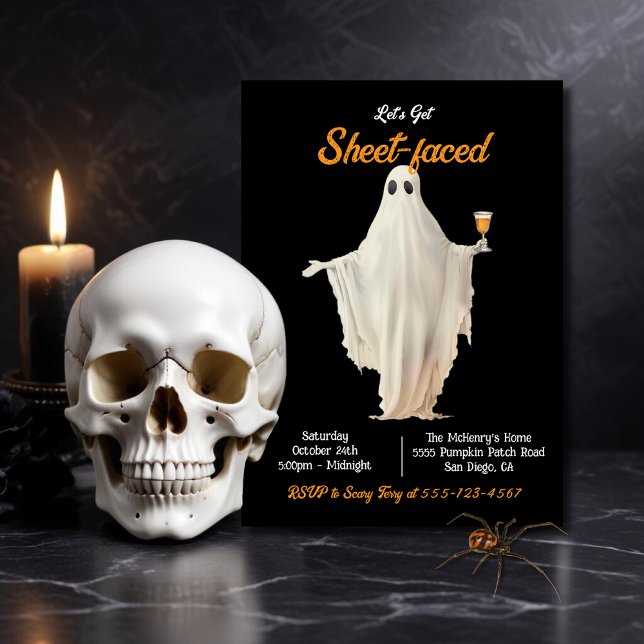 Sheet-Faced Ghost Cocktails Adult Halloween Party Invitation (Creator Uploaded)