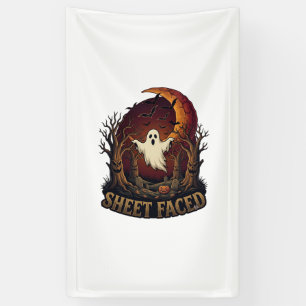 Sheet Faced Ghost Halloween Spooky Trees Moon_1 Banner