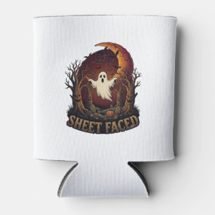 Sheet Faced Ghost Halloween Spooky Trees Moon_1 Can Cooler