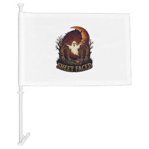 Sheet Faced Ghost Halloween Spooky Trees Moon_1 Car Flag