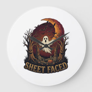 Sheet Faced Ghost Halloween Spooky Trees Moon_1 Large Clock