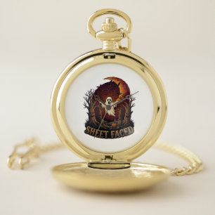 Sheet Faced Ghost Halloween Spooky Trees Moon_1 Pocket Watch