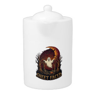 Sheet Faced Ghost Halloween Spooky Trees Moon_1 Teapot