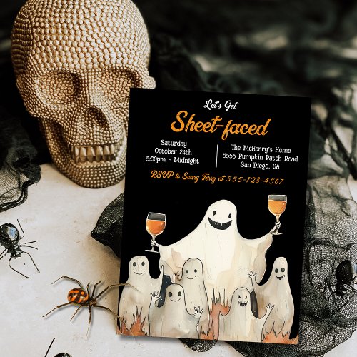 Sheet_Faced Ghosts Cocktails Adult Halloween Party Invitation