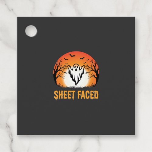 Sheet Faced Halloween Ghost Sunset Design Favor Tags
