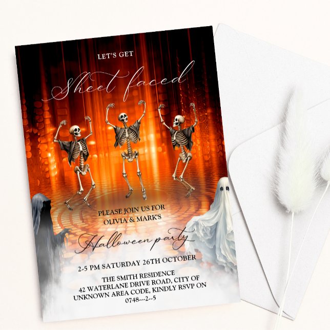 Sheet faced Skelton Ghost Adult Halloween Party Invitation (Creator Uploaded)