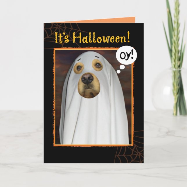 Sheet Happens Funny Golden Retriever Halloween Card (Front)
