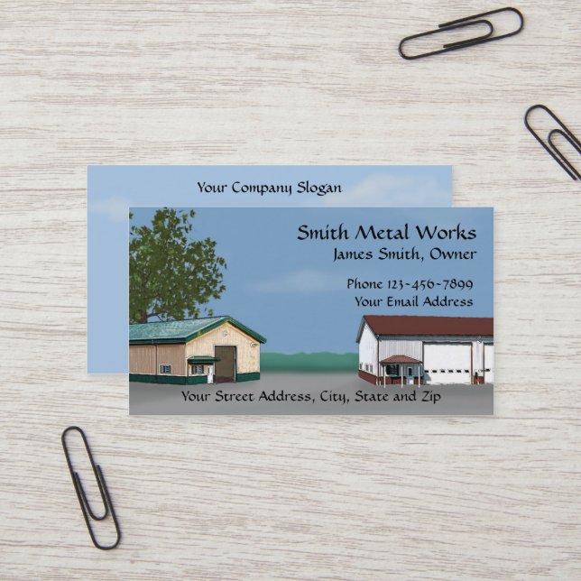 Sheet Metal Building Business Card (Front/Back In Situ)