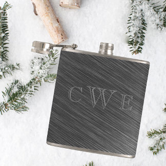 Sheet Metal Engraved Look Monogrammed Initial Hip Flask