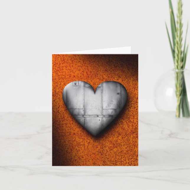 Sheet Metal Heart on Rust Background Greeting Card (Front)