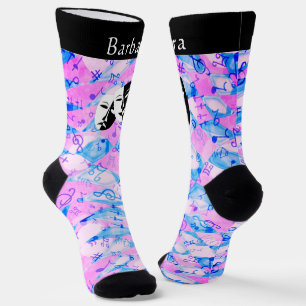 Sheet Music and Comedy and Tragedy Mask Monogram Socks