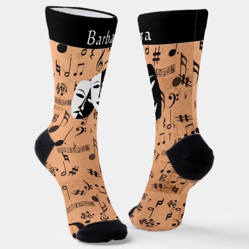 Sheet Music and Comedy and Tragedy Mask Monogram  Socks
