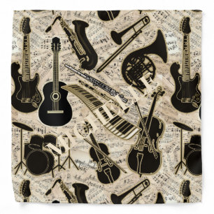 Sheet Music and Instruments Black/Gold ID481 Bandana