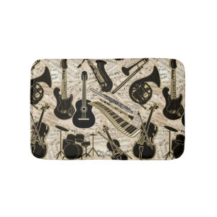 Sheet Music and Instruments Black/Gold ID481 Bathroom Mat