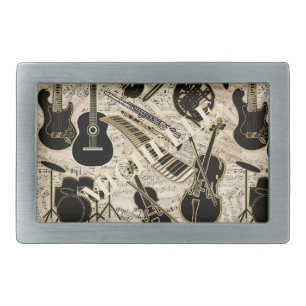 Sheet Music and Instruments Black/Gold ID481 Belt Buckle