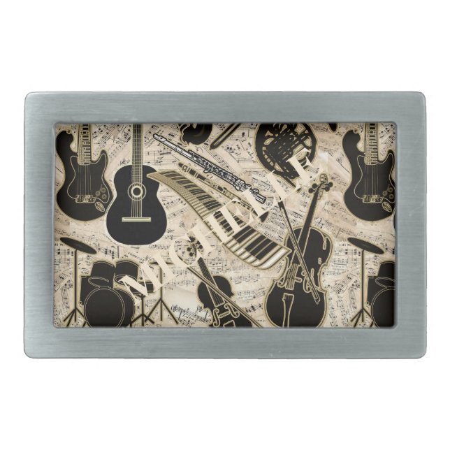 Sheet Music and Instruments Black/Gold ID481 Belt Buckle (Front)