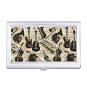 Sheet Music and Instruments Black/Gold ID481 Business Card Holder