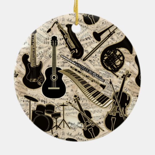 Sheet Music and Instruments BlackGold ID481 Ceramic Ornament