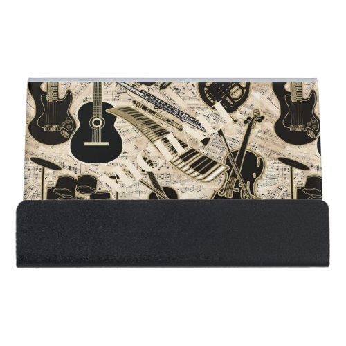 Sheet Music and Instruments BlackGold ID481 Desk Business Card Holder