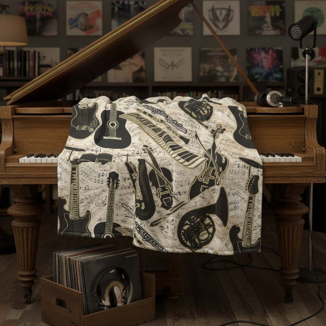 Sheet Music and Instruments Black/Gold ID481 Fleece Blanket (Creator Uploaded)