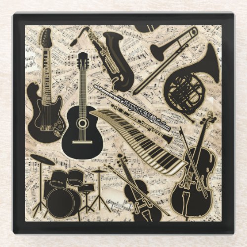 Sheet Music and Instruments BlackGold ID481 Glass Coaster
